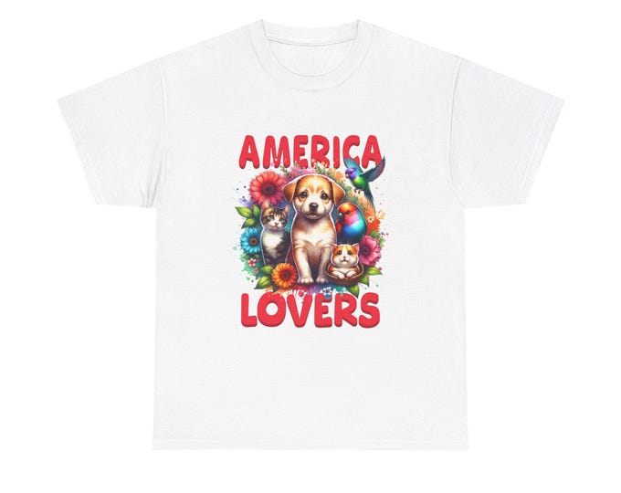 America Lovers Puppy Tee | Patriotic Dog Floral Design