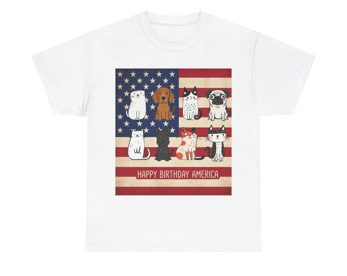 Happy Birthday America dogs T-Shirt | Patriotic Flag, Cute Pets, 4th of July