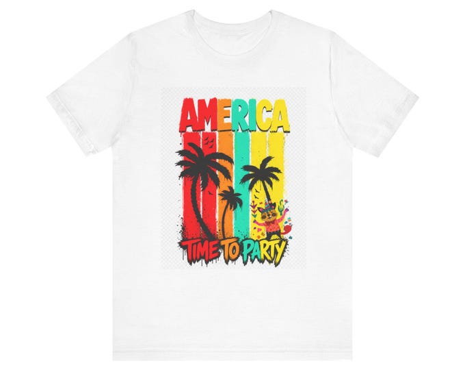 America Party Time T-Shirt, Fourth of July Tee, Patriotic Celebration Shirt, USA Flag Top, Independence Day Apparel