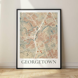 Georgetown Texas Karte, Karte im alten Stil, Erdfarben mit topografischen Linien, Druck gerahmter Aufhänger oder Leinwand, perfekt als Geschenk für Büro oder Zuhause