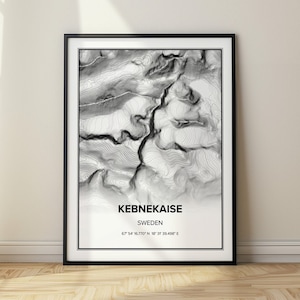 Kebnekaise Topographische Karte Höchster Berg in Schweden Wand Kunst Karte für Home Office Geschenk Minimalistische Topo Karte Skandinavische Bergkette