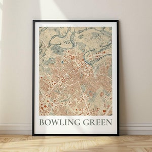 Bowling Green Kentucky Karte, Erdfarben mit topografischen Linien, Druck gerahmt Aufhänger oder Leinwand Perfekt als Geschenk für Büro oder Zuhause
