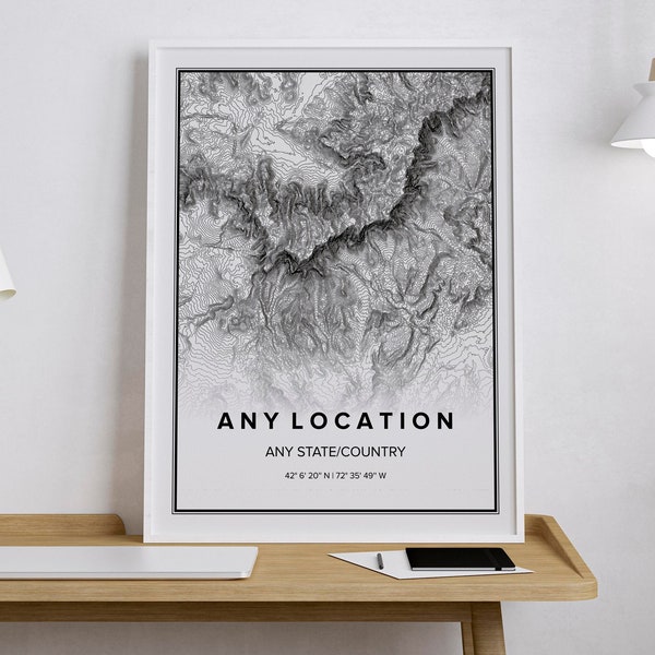 Custom Topographic Map of Anywhere in the World, Wall Art Hiking Map Gift Idea for Home Décor Office Fine Art Print Contour Map, Ski Resort