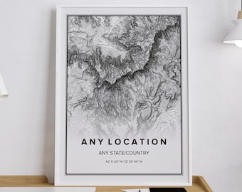 Custom Topographic Map of Anywhere in the World, Wall Art Hiking Map Gift Idea for Home Décor Office Fine Art Print Contour Map, Ski Resort