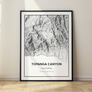 Topanga Canyon Californië topografische kaart Santa Monica Mountains Wall Art kaart Home Office Decor minimalistische Topo kaart Topanga Canyon