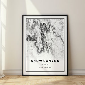 Snow Canyon Utah Mapa topográfico Red Mountain Utah Wall Art Map Home Office Decoración Minimalista Mapa del Cañón