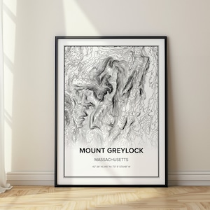 Mount Greylock Massachusetts topografische kaart Berkshire Mountains Massachusetts kunst aan de muur kaart Home Office decor minimalistische bergkaart