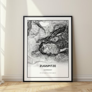 Zugspitze Karte Bayerische Alpen Topografische Karte von Deutschlands höchstem Punkt Wandkunst Karte Geschenk für Haus Büro Dekor Minimalistische Karte der Berge