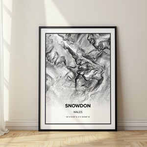 Kaart van Snowdon Yr Wyddfa topografische kaart kunst aan de muur kaart cadeau voor thuiskantoor decor minimalistische kaart van Yr Wyddfa in Wales UK print canvas frame