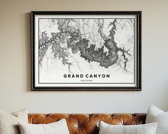 Grand Canyon topografische kaart Wall Art Print frame canvas of hanger, perfect cadeau voor thuis of op kantoor, gedetailleerde contouren in minimalistische stijl