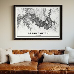Grand Canyon Topografische Karte Wandkunstdruck Rahmen Leinwand oder Aufhänger, Perfektes Geschenk für Zuhause oder das Büro, detaillierte Konturen im minimalistischen Stil