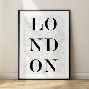 Impression de Londres, affiche de Londres, art mural, art mural de Londres, décoration d'intérieur, impressions de voyage, art moderne, affiche de la ville, plan des rues, impression typographie