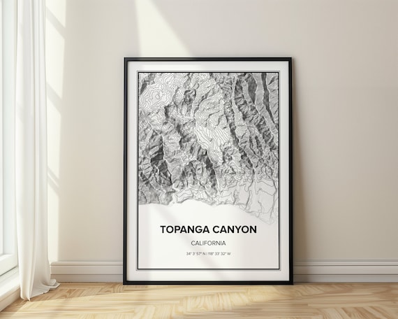Topanga Canyon California Topographic Map Santa Monica Mountains Wall Art Map Home Office Decor Minimalist Topo Map Topanga Canyon