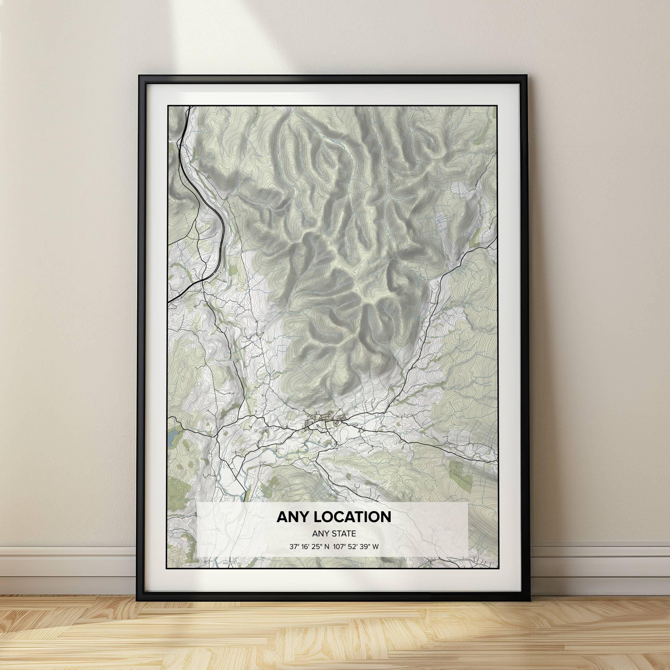 Custom Modern Topo Map for Anywhere in the World, Exclusive Map Art ...