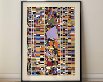 Kleurrijke kaart Central Park, kleurrijke abstracte NYC-kunstprint, modern Manhattan-muurdecor om af te drukken, ingelijst, canvas of ingelijst canvas