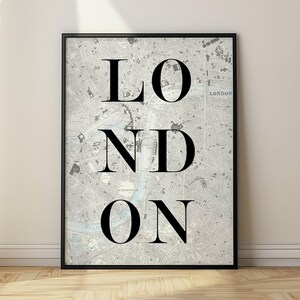 London Vintage Karte Druck, London Poster, Wandkunst, London Wandkunst, Wohnkultur, Reisedrucke, moderne Kunst, Stadt Poster, Typografie Druck