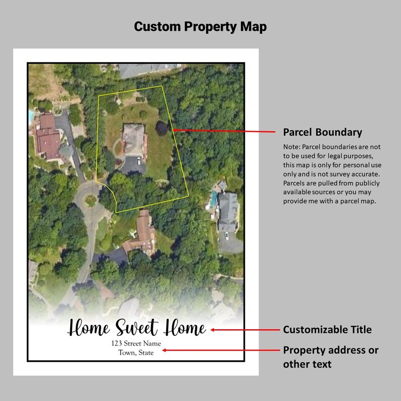 Custom Property Map Housewarming Gift Wall Art Parcel Map Etsy