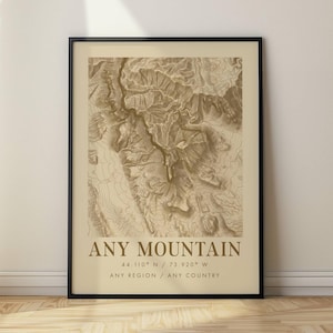 Custom Mountain or Peak Map Anywhere in the World, Contour Map, Custom Location, Modern Wall Decor, Traveler Wall Art, Cabin Decor