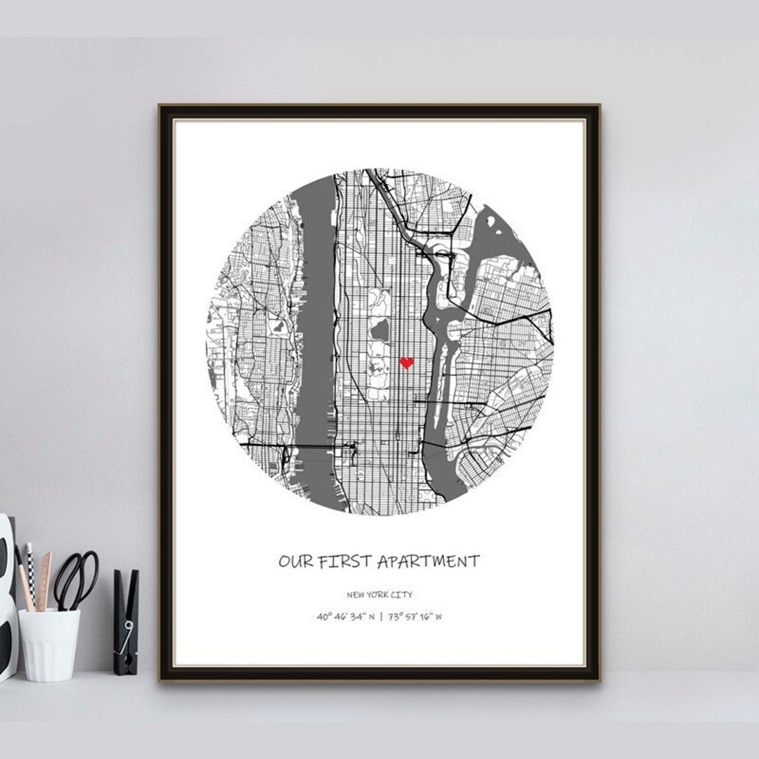 Our First Apartment Gift Map Poster Custom Map First Apartment Map Any ...