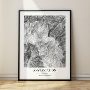 Mapa topográfico personalizado de cualquier ubicación, arte de mapas para viajeros, amantes de la naturaleza para el hogar o la oficina, mapa de contorno personalizado, impresión en marco o lienzo