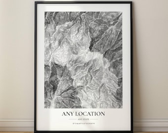 Aangepaste topografische kaart van elke locatie, kaartkunst voor reizigers, natuurliefhebber voor thuis of op kantoor Contourkaart gepersonaliseerde printlijst of canvas