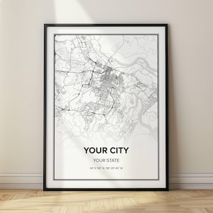 Mapa de qualquer cidade Arte de parede de rua Presente personalizado Mapa de rua Arte de parede Decoração de casa Mapa de rua minimalista Mapa moderno em preto e branco