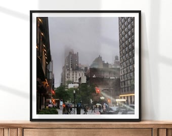 Foggy NYC Street Scene, Moody Rainy Day Urban Photography Print New York City Streets Photography, Home or Office Decor Print, Frame, Canvas