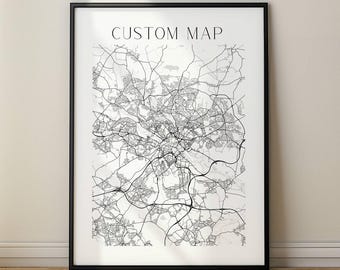 Aangepaste stratenplan, gepersonaliseerd voor elke locatie, reisgalerij kunstkaart aan de muur, voor thuis- of kantoordecoratie, digitaal, print, ingelijst of canvas