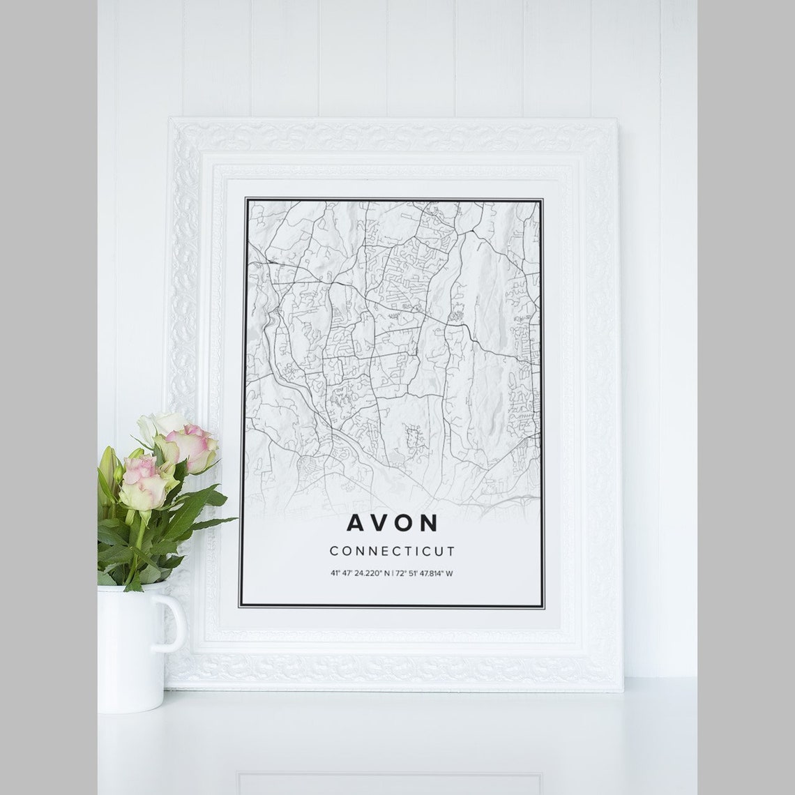 Avon Connecticut Town Street Wall Art Map Avon Minimalist Map Etsy