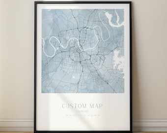 Personalized Watercolor Map Print, Custom Location Art, Hometown or City Map, Anniversary Gift, Unique Travel Keepsake, Pastel Watercolors