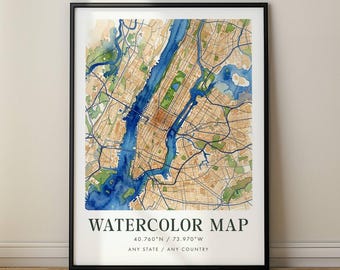 Create Your Own Custom Watercolor Map Print Any Location Worldwide | Personalized City Map Art Digital, Print, Canvas, Frame Canvas, Hanger