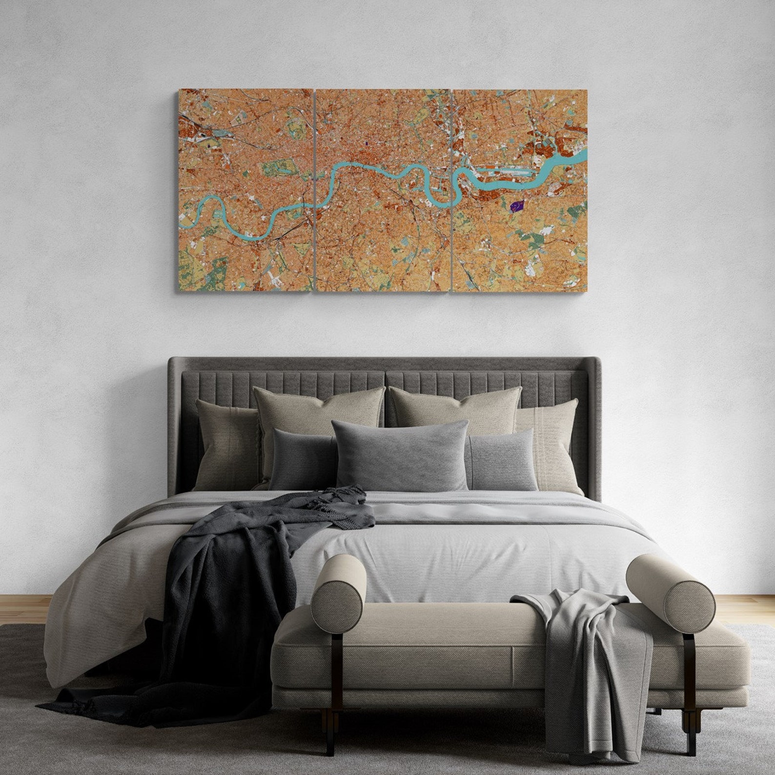 Map of London Street Map Wall Art 3 Panels Home Office Décor Gift Wall