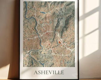 Aangepaste kaart in oude stijl aardetinten met topografische lijnen, digitaal, print, ingelijst, hanger of canvas, perfecte muurkunst voor kantoor of thuis