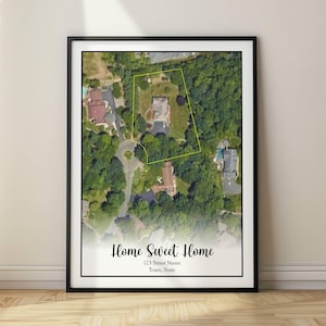 Mappa della proprietà personalizzata, decorazione da parete, regalo di inaugurazione della casa, mappa delle parcelle, regalo per agente immobiliare, linee di demarcazione con foto aerea, la nostra prima casa, mappa dell'azienda agricola di famiglia