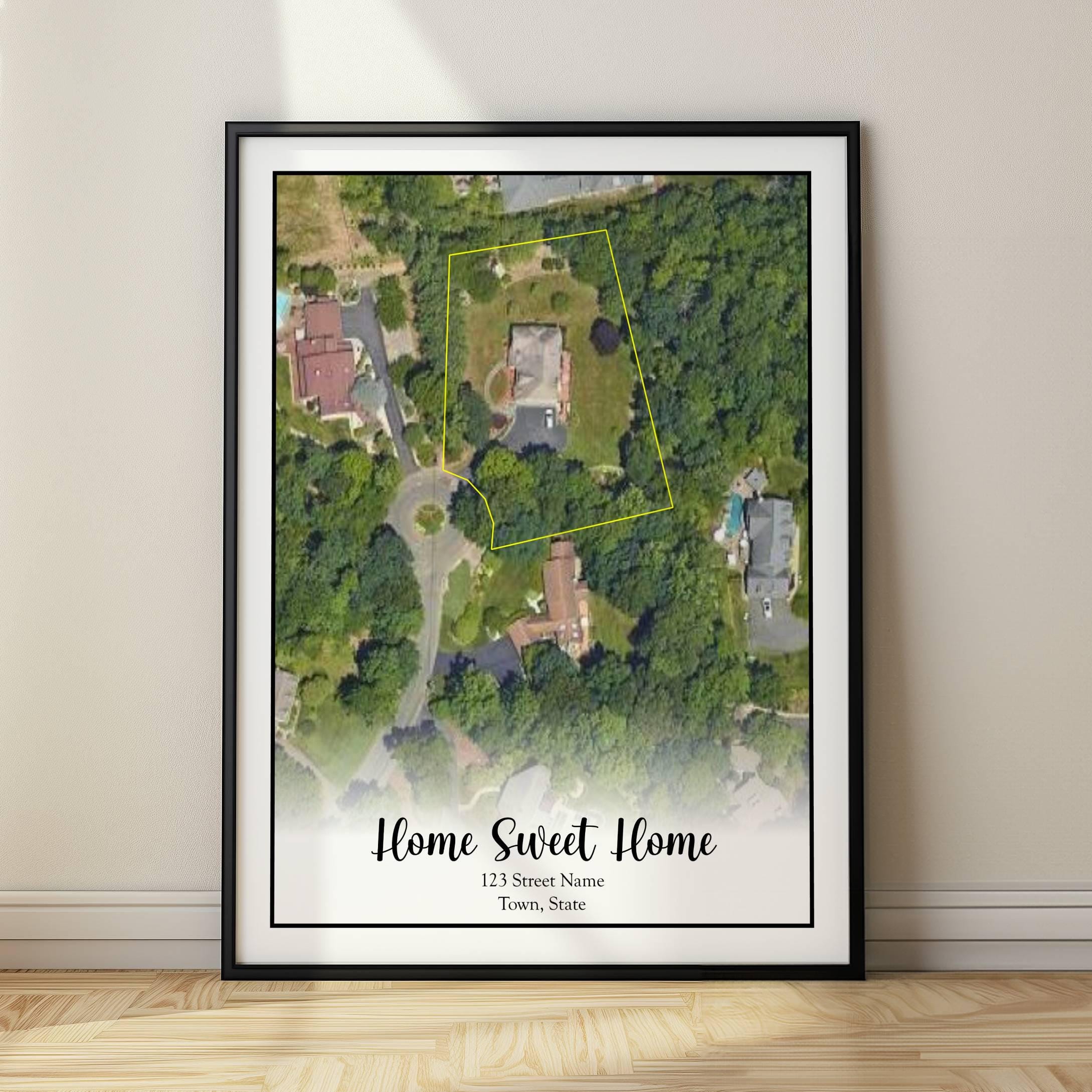 Custom Property Map Wall Art Housewarming Gift Parcel Map Realtor Gift, Parcel Lines With Aerial Photo, Our First Home, Family Farm Map