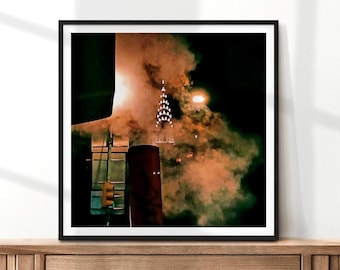 Moody NYC Chrysler Building Night Photo Print Wall Art, Iconic Architecture, New York City Street Photography for Home or Office Decor