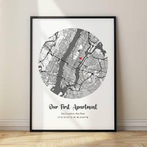 Unsere erste Wohnung Karte personalisiertes Geschenk, benutzerdefinierte Karte der ersten Wohnung für Erstbewohner, jeder Ort, Andenken Wandkunst für Zuhause