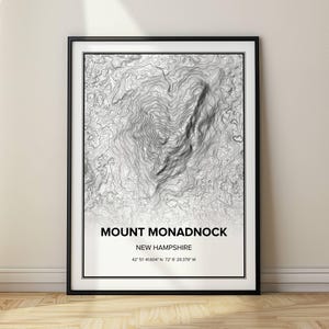 Mount Monadnock New Hampshire Topographische Karte MT Monadnock Peak Wandkunst Karte Home Office Dekor Minimalistische Topographie MT Monadnock Konturkarte