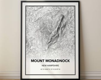 Mount Monadnock New Hampshire Topographic Map MT Monadnock Peak Wall Art Map Home Office Decor Minimalist Topo Map MT Monadnock Contour Map