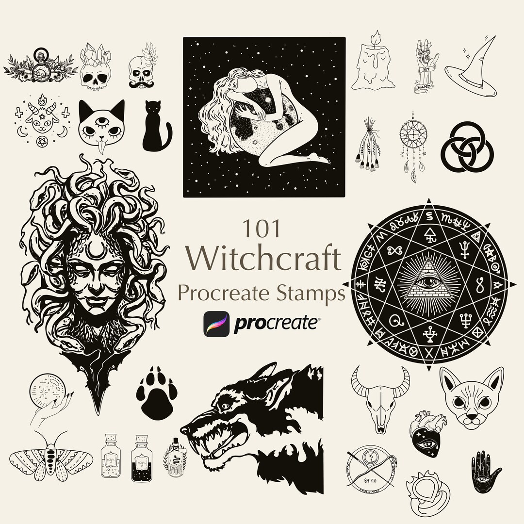 101 Witchcraft Procreate Stamps Boho Stamps Witch Stamps Celestial ...
