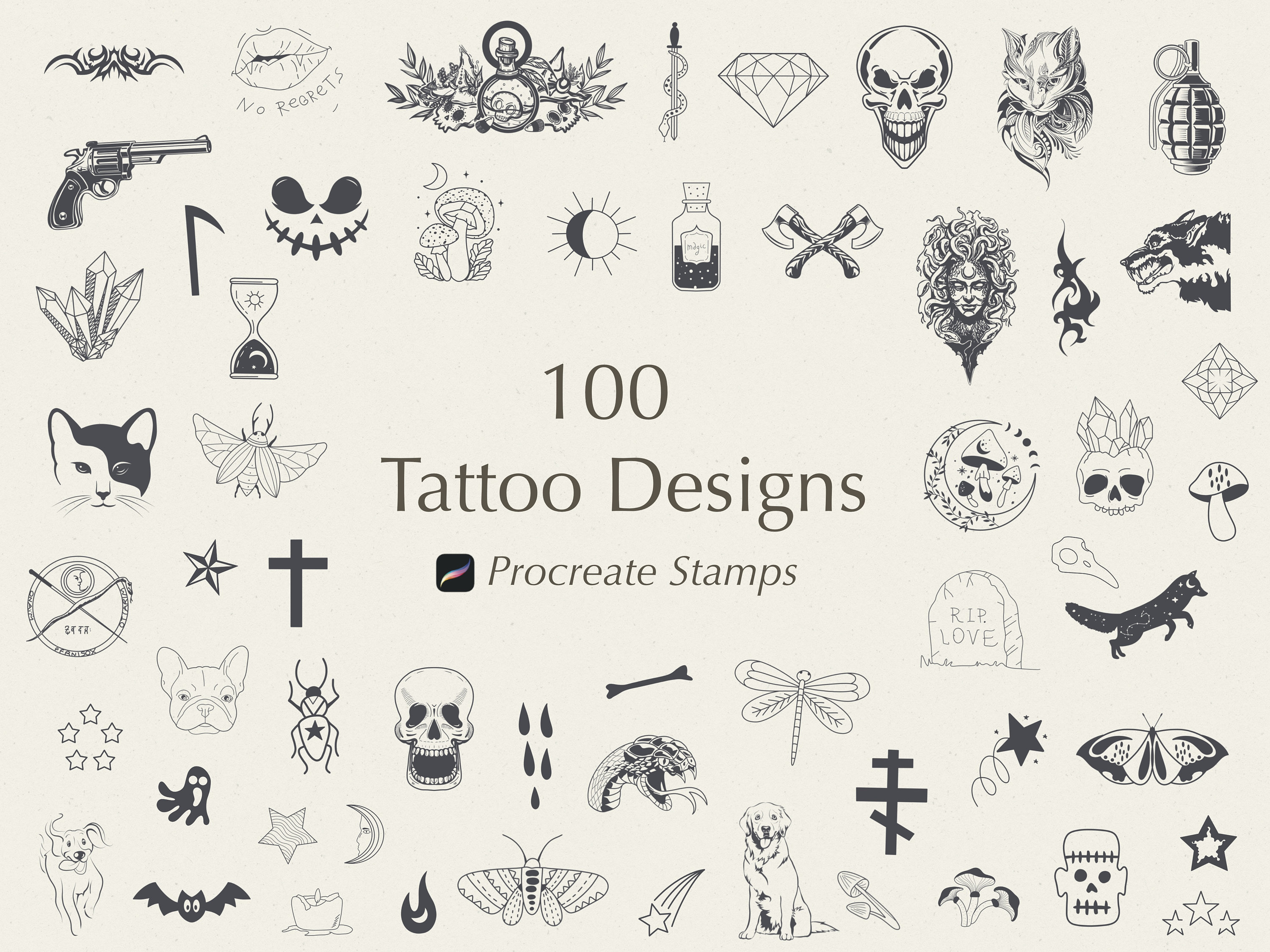 Stencils Traditional Tattoo Designs Ready-to-use, Easy-to-apply