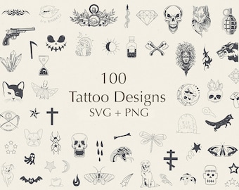 Tattoo SVG-bundel | Tattoo-stencil | Tatoeage png | Schedel-svg | commercieel gebruik inbegrepen