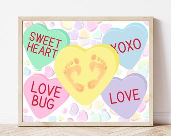 Candy Heart Valentine's Day Handprint Art, Footprint Craft for