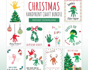 Christmas Handprint Art Bundle, Christmas Activities for Toddlers Babies Kids, Winter Handprint Craft, Preschool Christmas Printable Art