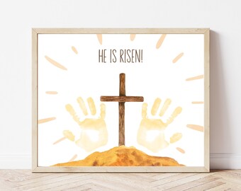 He is Risen Easter Handprint Art, Easter Handprint, Religious Handprint Craft Babies Toddlers Kids, Bible Verse Craft Babies Toddlers Kids