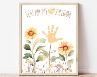 Eres mi sol, arte de huellas de manos, huella de flores, artesanía de huellas de manos para niños pequeños bebés niños, huella de bebé, verano, artesanía de huellas de otoño