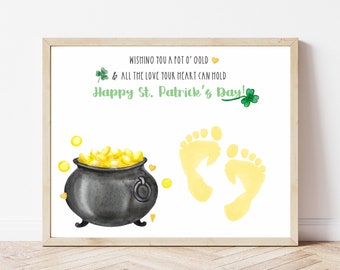 Pot O Gold Handprint Art, St Patricks Day Handprint Craft for Baby Toddler Kids Preschool Daycare, Footprint Craft, DIY St Patricks Wall Art