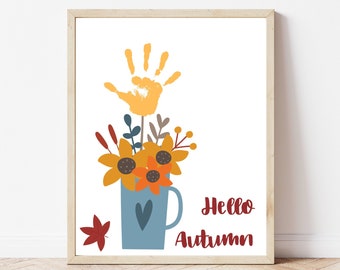 Hello Autumn Fall Handprint Craft, Sunflower Handprint Art for Babies Toddlers Kids, Autumn Flower Handprint, Daycare Preschool Activities