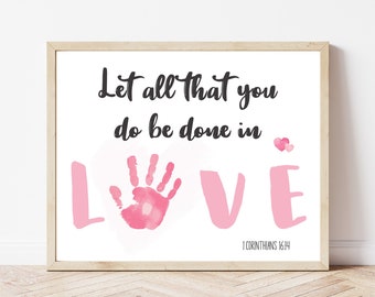 Christian Valentines Day Handprint Art, Preschool Bible Activity, Bible Verse Craft, Sunday School Daycare Kid Toddler Baby Handprint Craft