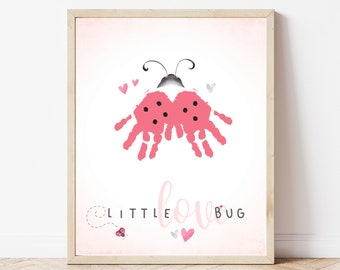 Love Bug Handprint Art, Valentine's Day Handprint Art, Baby Footprint Craft, Handprint Craft for Babies Toddlers Kids, Valentines Day Craft